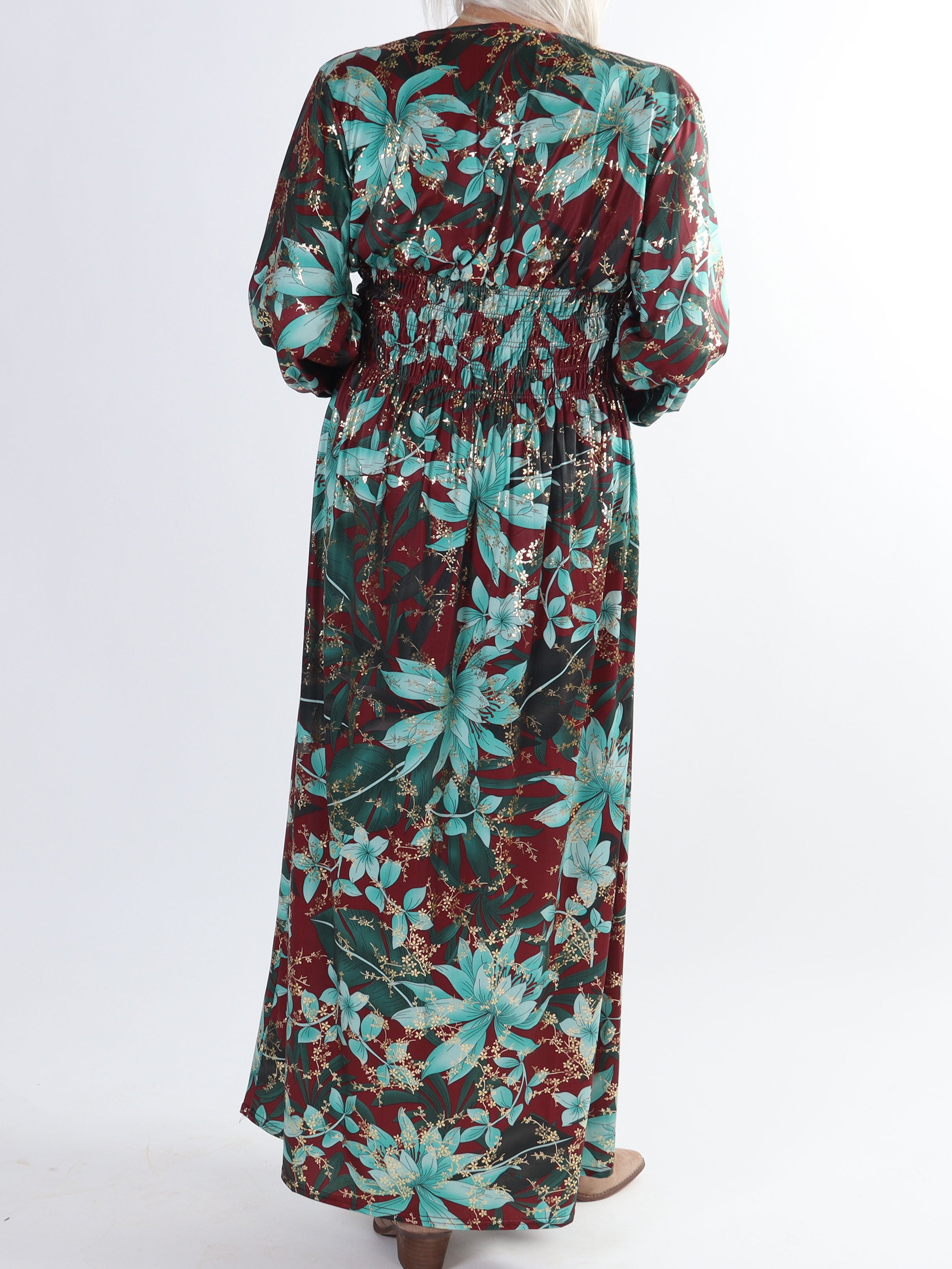 Pams L/S - Plus size elastisk klänning i skrynkelfritt tyg med långa ärmar